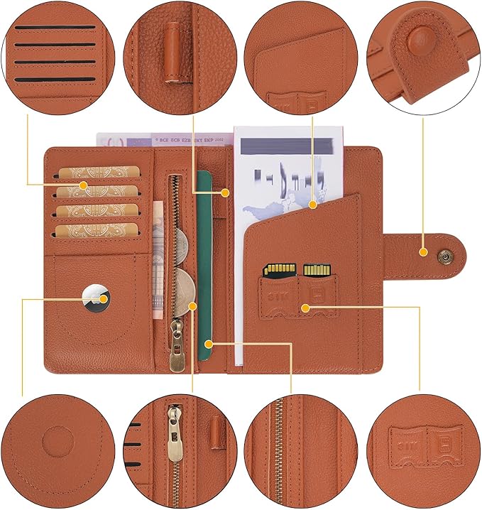 WASON Leather Passport Cover Wallet - Travel Passport Holder with RFID, Card Slots, Cash Pocket, Coin Purse, Tracker Slot, Boarding Pass and Ticket Organizer for Men and Women (Brown)