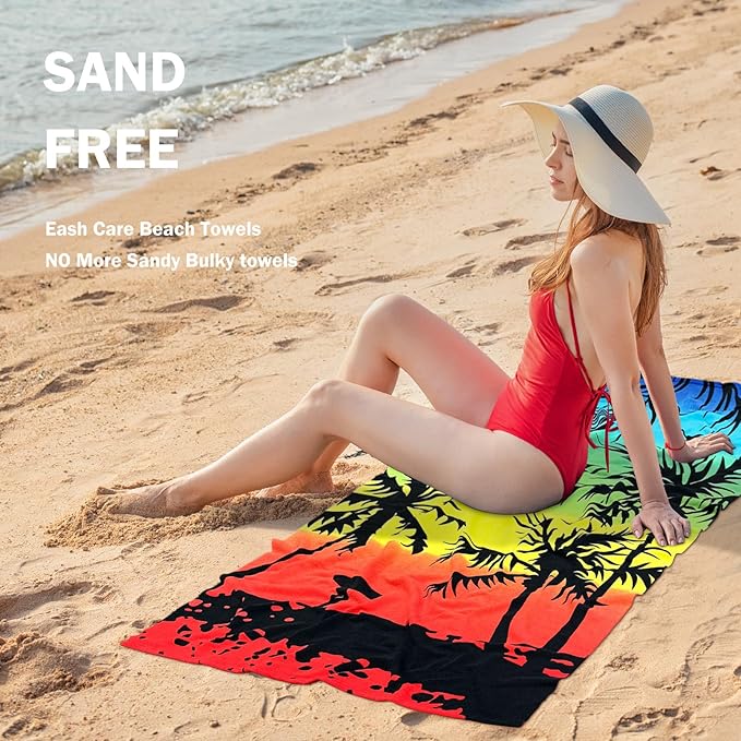 cabanana Microfiber Beach Towel Oversized - Quick Dry Beach Towels, Lightweight Thin for Travel, Large Size 70x40 Compact Pool Towel Beach Essentials (Coconut Tree)