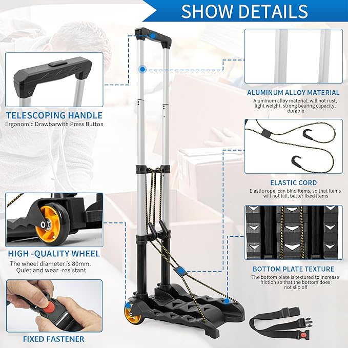 Car Seat Travel Cart with Buckle Webbing for Airport, Carseat Roller Dolly Trolley Luggage Cart, Foldable and Stowable Under Airplane Seat or Over Head Compartment