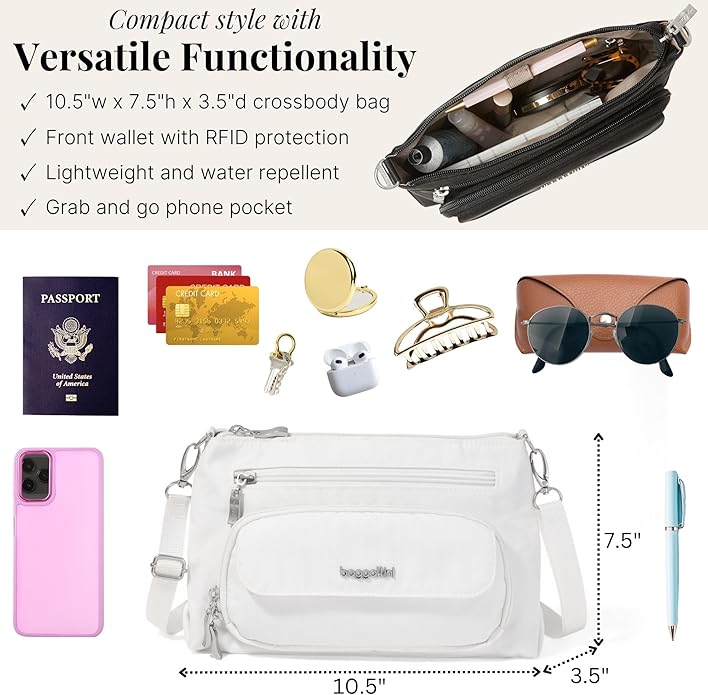 Baggallini Original Everyday 11x7.5 Crossbody Bags Rfid Protected Lightweight Nylon Zippered Travel Purse