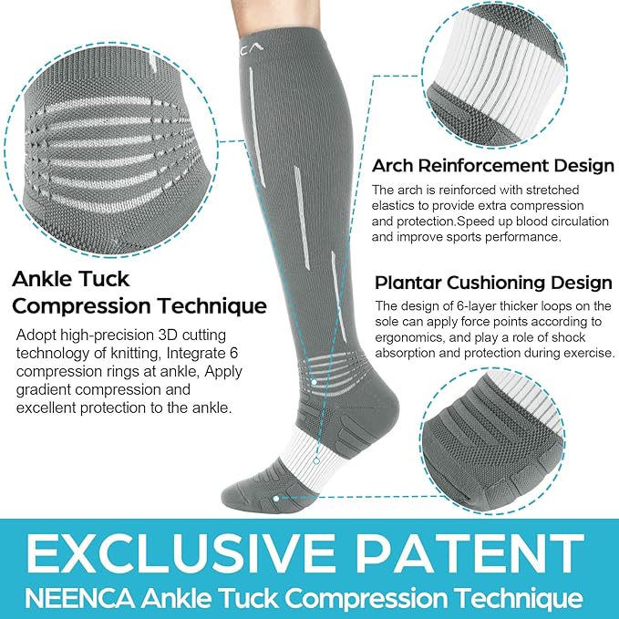 NEENCA Compression Socks, Medical Athletic Calf Socks for Injury Recovery & Pain Relief, Sports Protection—1 Pair, 20-30 mmhg
