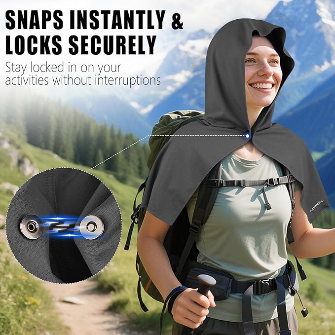 Cooling Hoodie Towel Magnetic Lock Towels for Neck and Face UV Protection, Moisture-Wicking for Camping Gym and Yoga