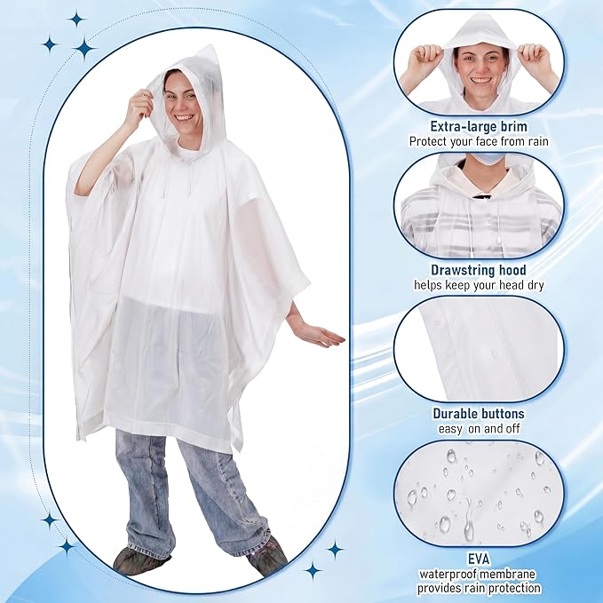 Zhehao 40 Pcs Rain Ponchos for Adult Homeles Bulk Reusable Raincoat with Drawstring Waterproof Plastic Raincoat for Men Women