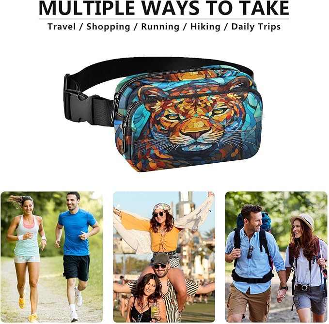 Stained Glass Printed Leopard Fanny Pack for Women Men Water Resistant Fashion Waist Packs with Adjustable Strap Belt Bag for Travel Workout Jogging Hiking 21219674