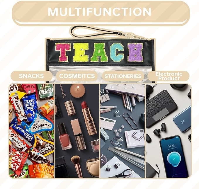 Snack Bags Clear Pouch Travel Makeup Bag Chenille Letter Bags for Zipper Pouch Clear Cosmetic Bag Clearly Tote Bag Makeup Travel Bags for Women