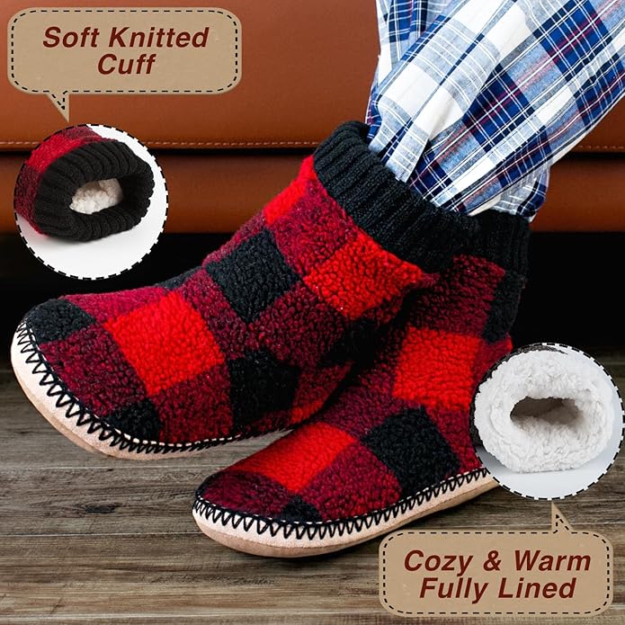 cosyone1997 Boot Slippers for Men Indoor Soft Sole, Warm Fuzzy Slipper Socks with Non Slip Grips