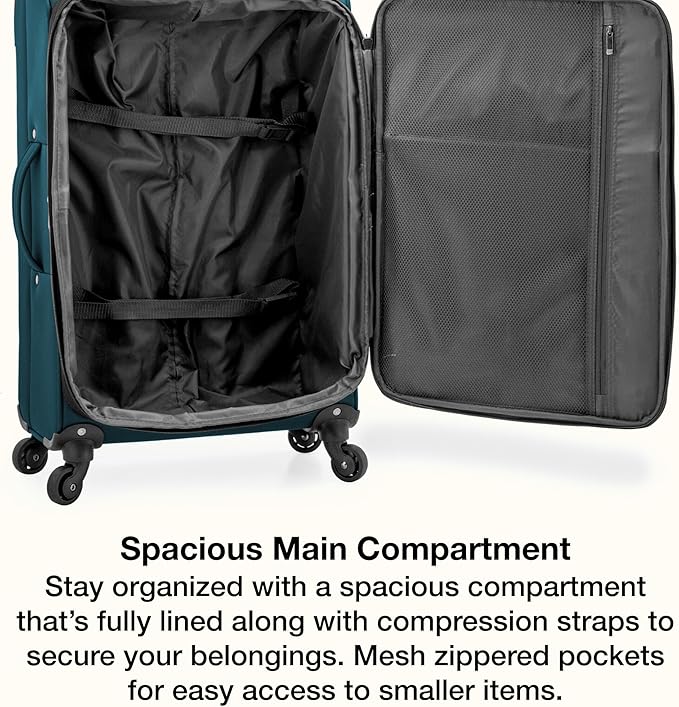 U.S. Traveler Anzio Softside Expandable Luggage with Spinner Wheels, Teal, 30-Inch Large