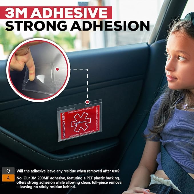 Emergency Contact Card 12 Pack with 10 Card Sleeves - Child ID Card for Car Seat Safety Stickers and Backpack Tags for Kids - Life Alert for Travel,Camping,Medical Fokder,Daycare Essential