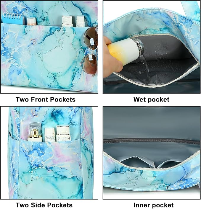 LEDAOU Beach Bag Waterproof Sandproof Women Beach Tote Pool Bag with Zipper for Swim Gym Grocery Travel with Wet Pocket | Sandproof, with Zipper, for Gym, Grocery, Travel, with Wet Pocket