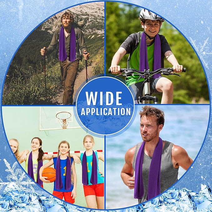 Hosuly 50 Pack Cooling Towels, 40"x12" Yoga Towels Ice Breathable Soft Chilly Sweat Rag Microfiber Workout Rags for Neck and Face for Gym Golf Sport Running(Purple)
