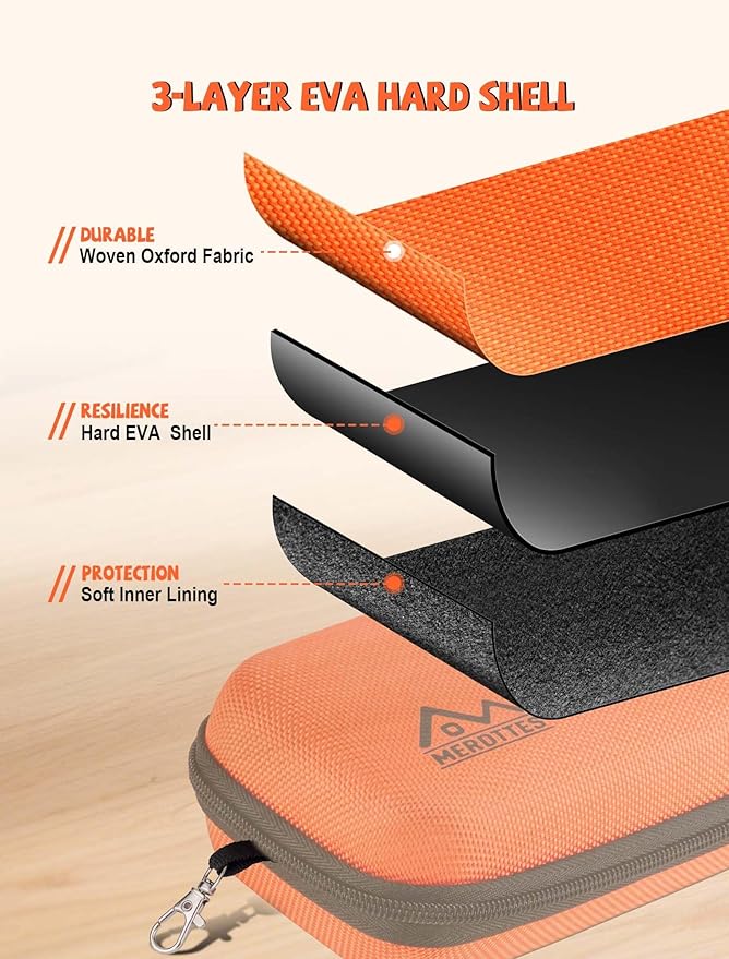 Large Double Eyeglasses Case, Shockproof Hard EVA Shell Dual Sunglasses Organizer with Zipper & Metal Hanging Hook, Travel Glasses Storage Case for Men and Women - Orange