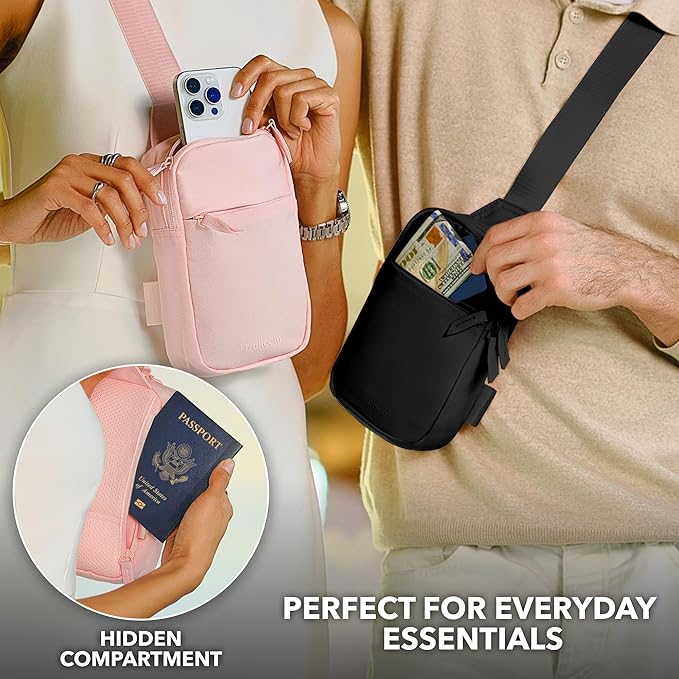 Mini Sling Bag Crossbody Fanny Pack Men & Women - Switchable Strap, RFID Blocking, Water-Repellent, Hidden Pocket