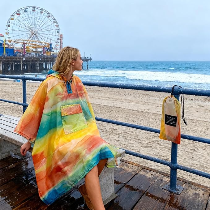 Hooded Rain Poncho for Adults - Waterproof Rain Coat and Lightweight Jacket 3-in-1 Multi-Function with Pockets