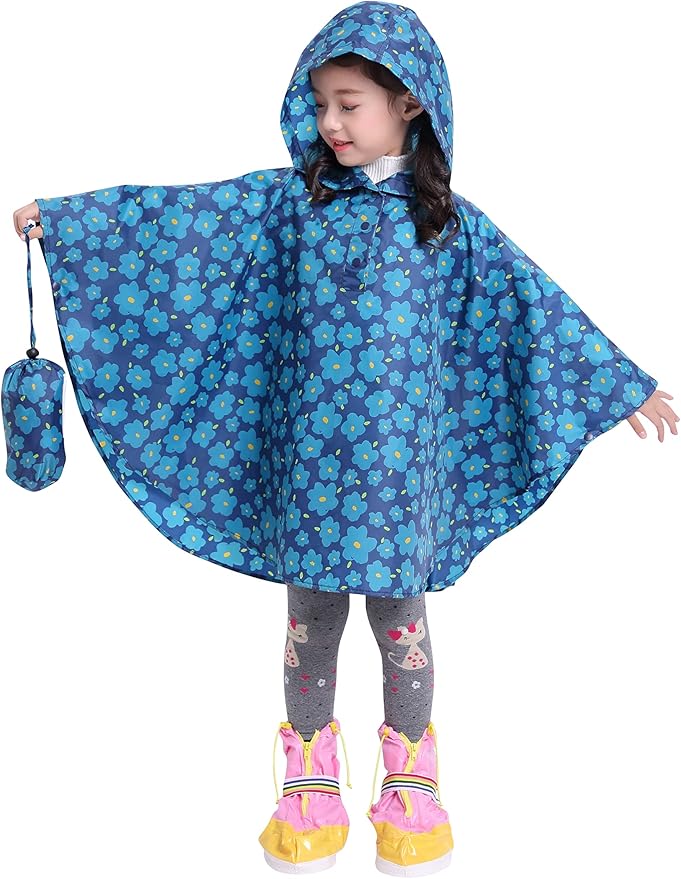 Spmor Kids Rain Poncho Hooded Jacket Rain Coat