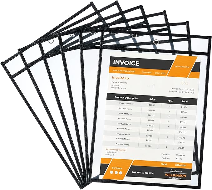 Mr. Pen - Dry Erase Pockets, 6 Pack, 10.2 x 14 Inches, Black, Reusable Plastic Sleeves for Paper, Clear Shop Ticket Holders