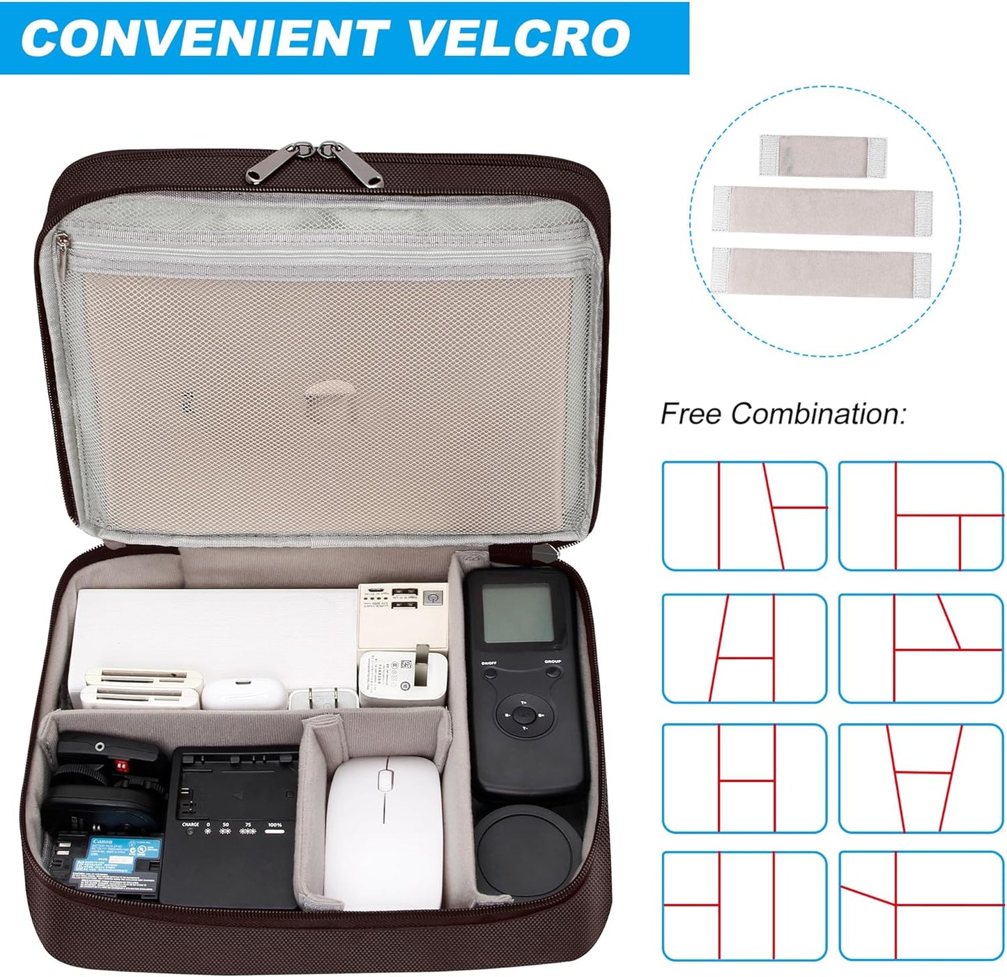 CILLA Electronic Organizer Travel Case, Travel Cord Organizer Case Portable Waterproof Cable Organizer Bag for Charger, Cord, USB, Power Bank, Earphone, 9817, Coffee