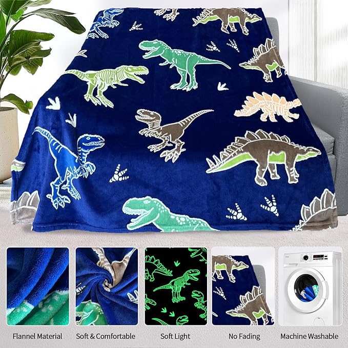 Dinosaur Blanket for Boys, Dinosaur Glow in The Dark Blanket for Kids/Toddler/Baby, Soft Fleece Blankets and Throw, Birthday 40"x 50"