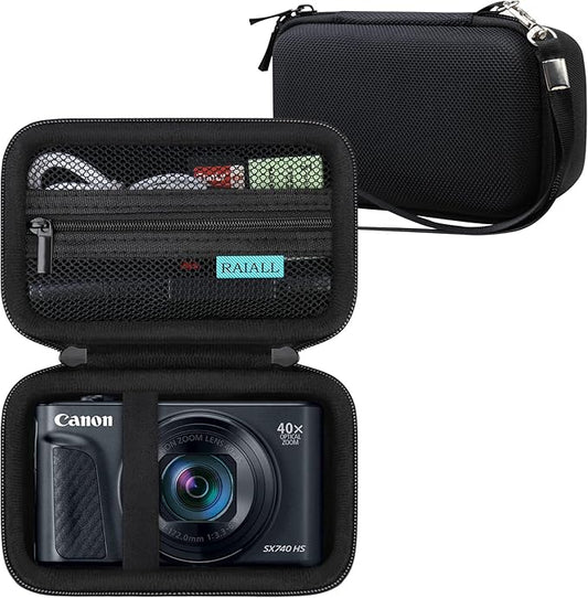 RAIALL Camera Case for Canon PowerShot SX740/ SX730/ SX720/ SX710/ SX620/ SX610 HS Digital Camera, SX740/ SX730 Vlogging Camera Travel Hard Bag, Mesh Pocket for Battery, SD Card and Cable, Black