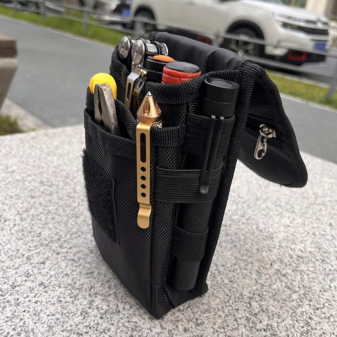 Belt Tool Pouch Holster, Multitool Organizer Pouch for EDC Gears Cellphone Case, Maezar Utility Sheath Bag, Nylon Tactical Tool Bag for Men, Small Pocket Phone Holder with D-Ring, Zipper(Black)
