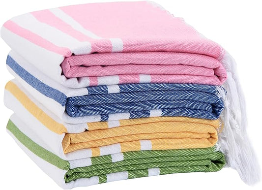 4 Pack Turkish Striped Beach Towels Bulk Oversized 39"x71" Large Bath and Pool Set Quick Dry Lightweight Travel Towel for Adult,100% Cotton