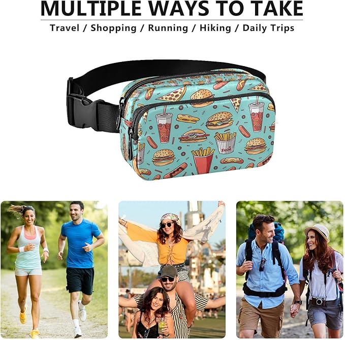 Funny Hamburger French Fries Fanny Pack for Women Men Water Resistant Fashion Waist Packs with Adjustable Strap Belt Bag for Travel Workout Jogging Hiking 21220312