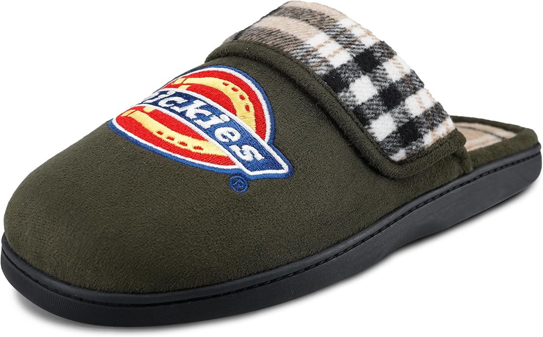 Dickies Men's Slide-on Memory Foam Scuff Slipper With Embroidered Logo - Indoor/Outdoor Sole