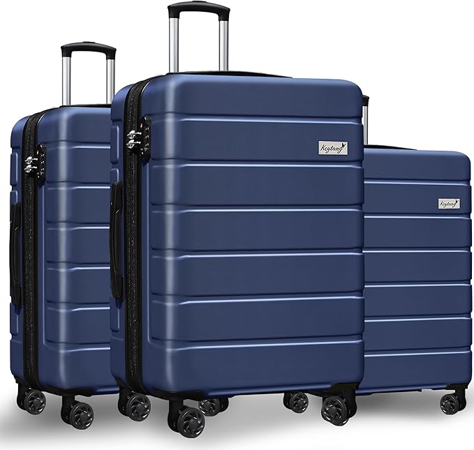 3-Piece Hardshell Luggage Set, Lightweight Expandable Suitcase with TSA Lock and Double Spinner Wheels, 20% Expansion for Extra Packing, Carry-On and Checked Bags, Navy Blue