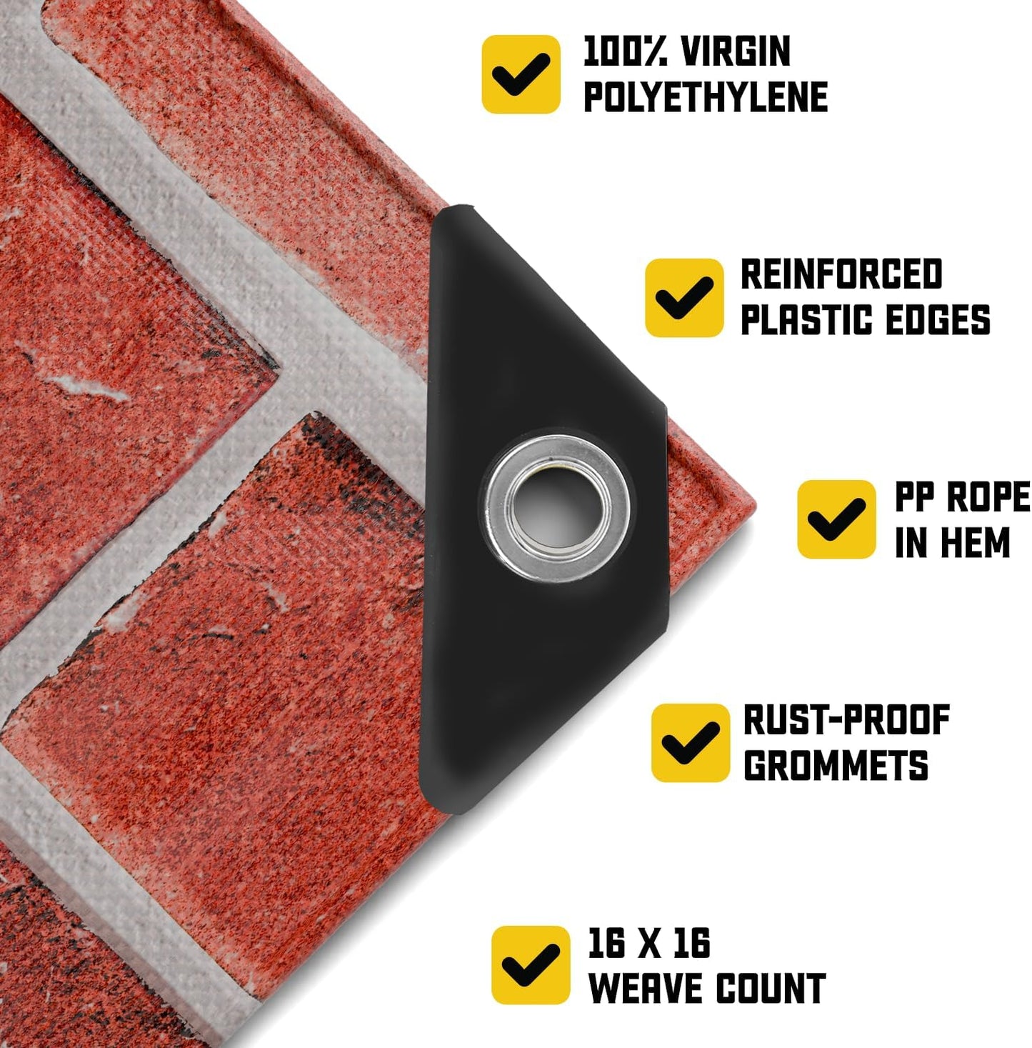 Core Tarps Extreme Heavy Duty 20 Mil Tarp Cover, Waterproof, UV Resistant, Rip and Tear Proof, Poly Tarpaulin with Reinforced Edges for Roof, Camping, Patio, Pool, Boat (Bricks/Black 10′ X 20′)