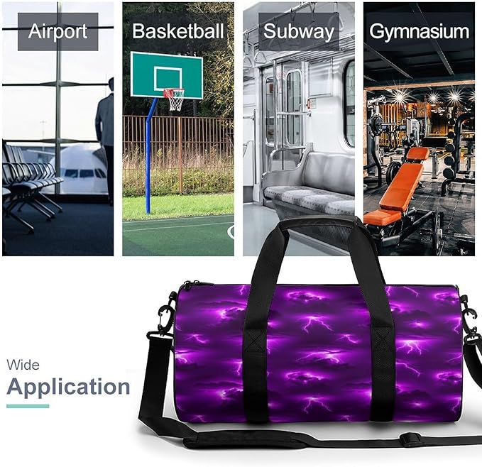 Travel Sports Lightweight Carry On Bag Purple Lightning Weekender Overnight Bag Dance Sports Gymnastics Bags for Men Women