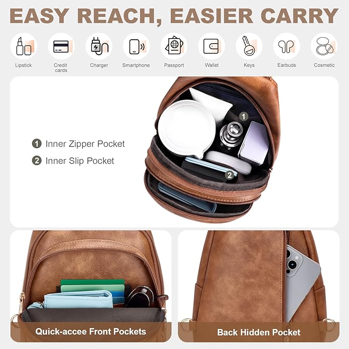 Anti Theft Sling Bag for Women, RFID Crossbody Purses Convertible Sling Backpack, Cross Body Purse Chest Bag