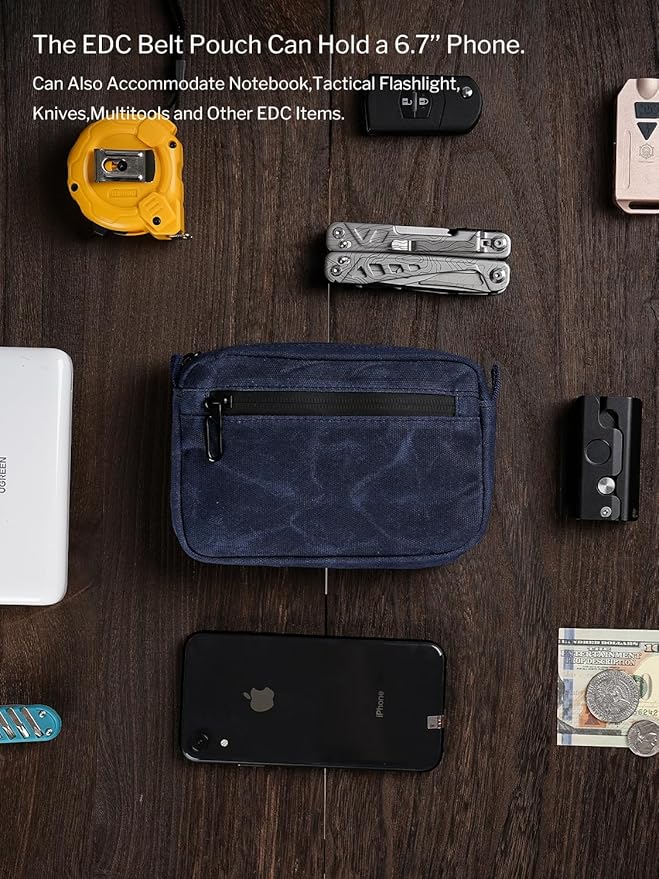 Sayram SP7 EDC Belt Pouch - Waxed Canvas With Zipper, Waist Pack for Men, Anti-Theft Pickpocket Organizer for Daily Use