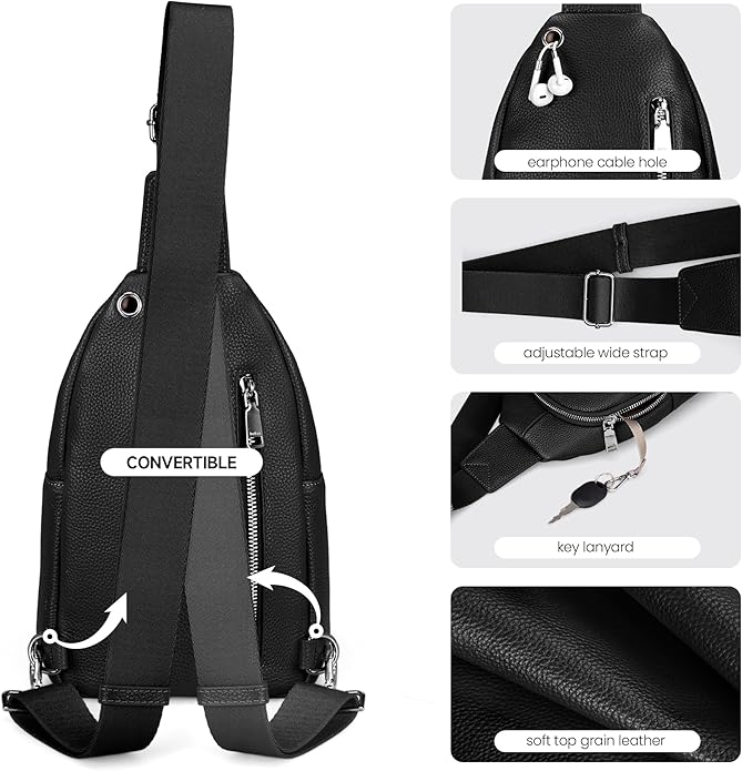 befen Anti Theft Genuine Leather Sling Bag for Women RFID Small Crossbody Bag Chest Bag Leather Fanny Packs for Travel