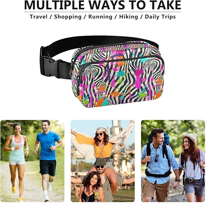 Colorful Zebra Print Fanny Pack for Women Men Water Resistant Fashion Waist Packs with Adjustable Strap Belt Bag for Travel Workout Jogging Hiking 21219420