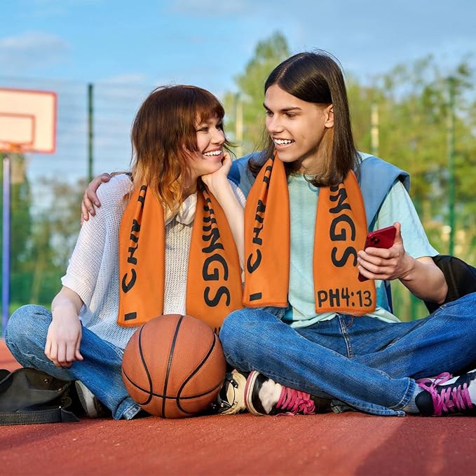 12 Pcs Basketball Cooling Towel Basketball Team Gifts Favors for Men Bible Verse I Can Do All Things Workout Sweat Rags for Neck and Face Microfiber Towel for Gym, Camping, Outdoor Sport