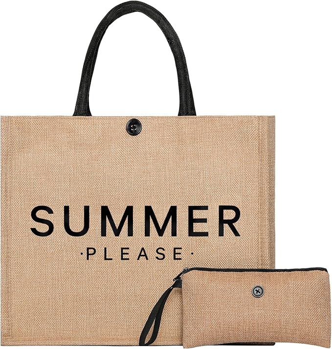 Trifabricy Beach Bag for Women, Woven Straw Beach Tote Bag Waterproof, Weaving Swim Gym Shopping Travel Bags with Button