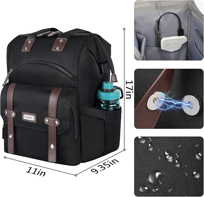 Laptop Backpack For Women, Work Doctor Teacher Nurse Wide Open Bookbags 17.3 Inch Laptops Backpack with USB Charging Port, Water Resistant RFID Computer Backpack for Men Women Black
