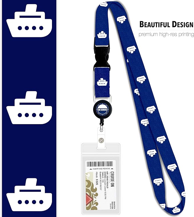 Cruise On Cruise Lanyard for Ship Cards – 2-Pack Retractable Badge & Waterproof Key Card Holder for Ship Cards – Cruise Essentials 2026-2027, Perfect for Travel & Vacation (Navy Blue)