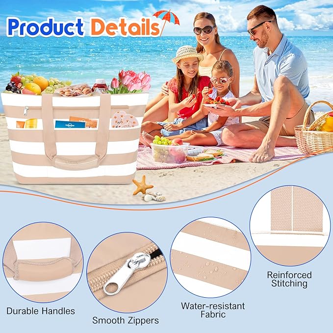 BKNOOU Extra Large Beach Bags Waterproof Sandproof XL Beach Tote Bag for Women Zipper Foldable Swim Pool Bag with Wet Pocket