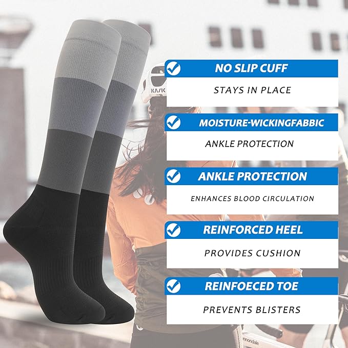 fenglaoda 3 Pairs Compression Socks for Women & Men Knee High Nurse Pregnant Cute Medical Running Travel Athletic