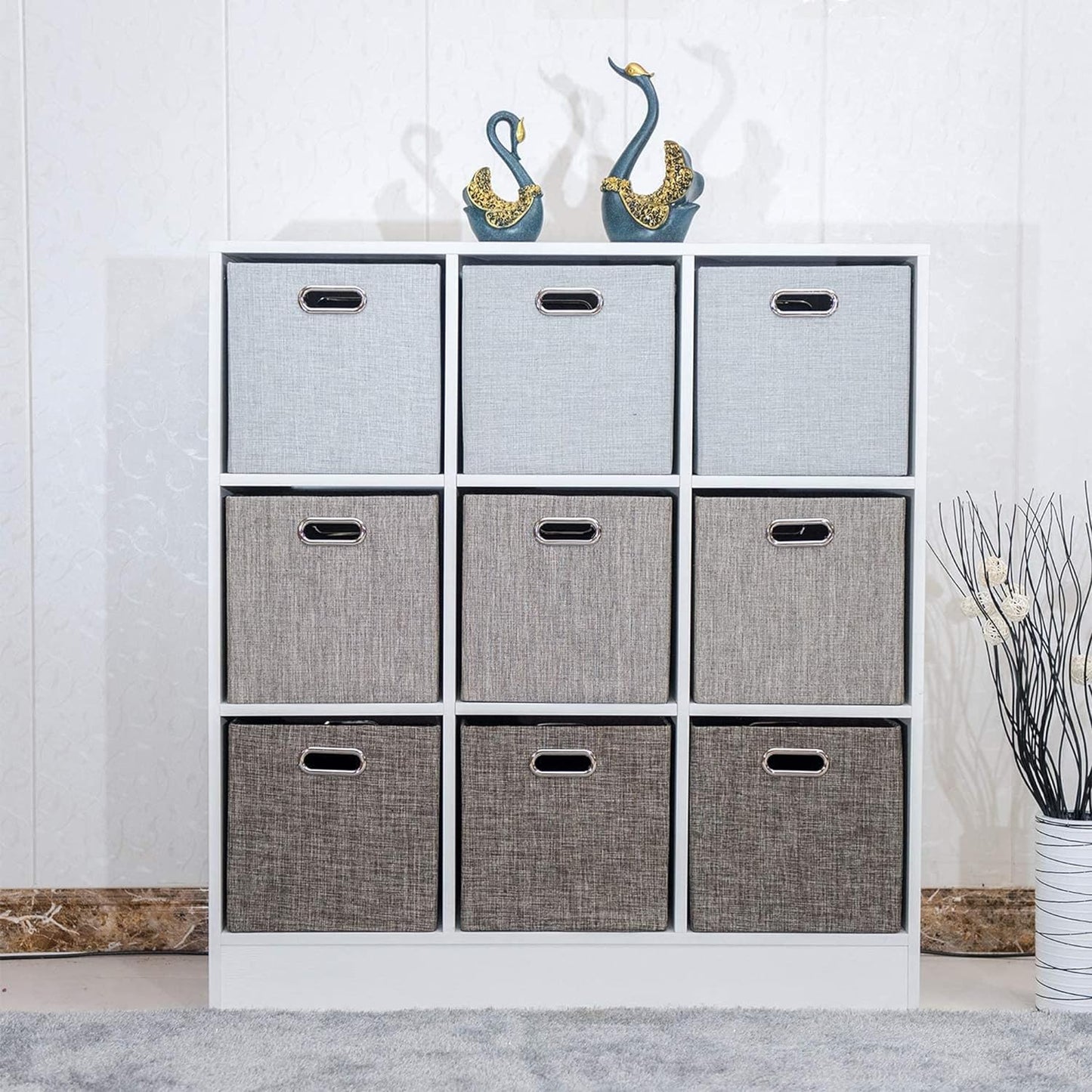 Posprica 3X Thicker Fabric Storage Cubes 13 inch Collapsible Storage Bins for Organization, Cubby Storage Baskets for Organizing Shelf Cabinet Bookcase Boxes, Set of 4, Coffee