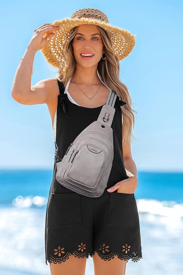 10L Crossbody Sling Bag for Women Men Anti Theft Cross Body Fanny Pack Belt Bag Purse Gifts for Women Faux Leather, Light Grey