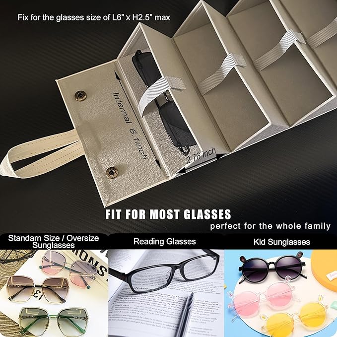Longjet Sunglasses Organizer Travel Glasses Case 5 Slots Multiple Pairs Eyeglasses Storage Box Hanging Eyewear Holder