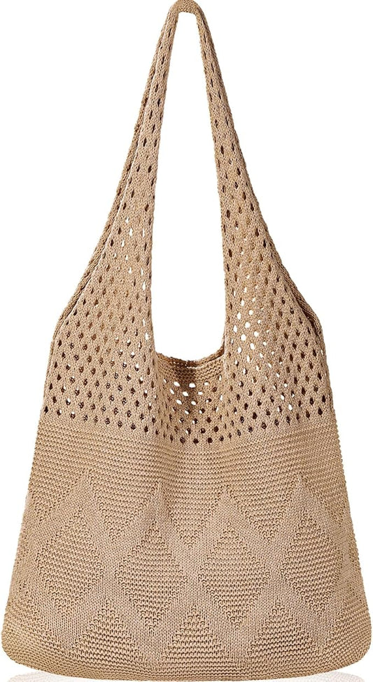 WantGor Crochet Bags, Beach Mesh Tote Bag Womens Shoulder Shopping Handbag Casual Travel Totes Bag Foldable Hobo Bags