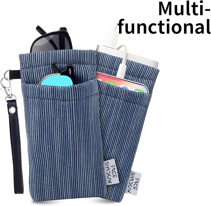 Face Shadow Double Glasses Case Soft Eyeglass Case For Women Men Squeeze Top Sunglasses Case With Cleaning Cloth