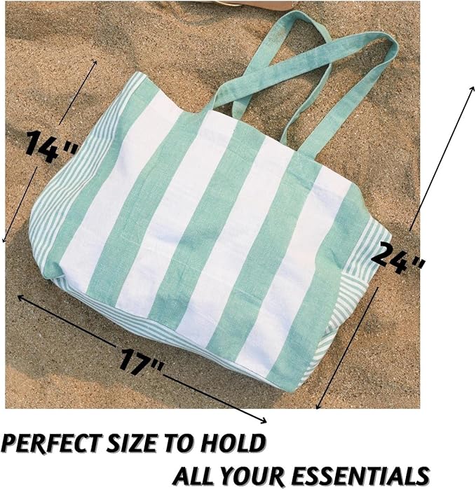Folkulture Beach Bag For Women | 17 x 14 Inch - 100% Cotton Beach Tote Bag With Zipper Pocket Inside, Large Woven Pool Bag
