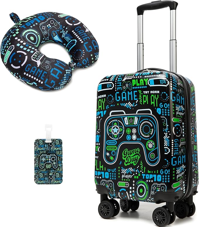 Kids Suitcase Set for Boys Hardside Luggage with Spinner Wheels 2 Piece 16inch Toddler Suitcase for Boys Travel Carry on Luggage Airline Approved