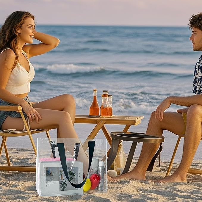 Holographic PVC Beach Bag Waterproof - 18×13×6inch Large Clear Tote for Women Men Pool Travel Sandproof Carry All