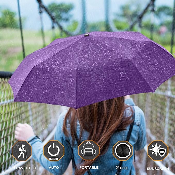 MRTLLOA 42/49 Inch Compact Travel Essentials Umbrella for Rain, Lightweight, Portable, Automatic, Strong, Waterproof Folding Umbrellas for Women, Men and Teenagers