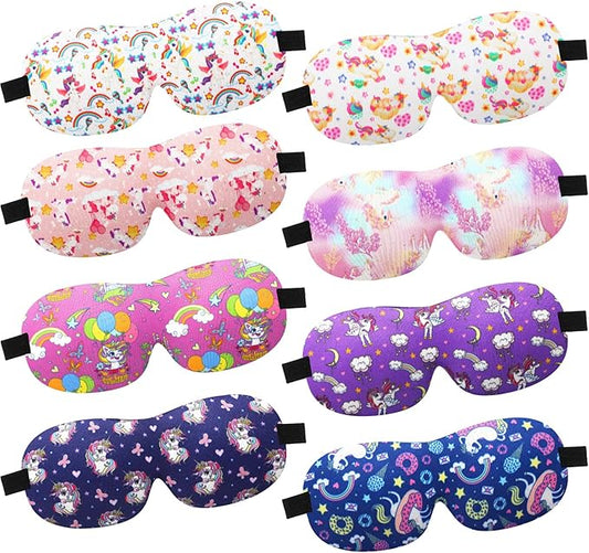 Foaincore 8 Pcs Unicorn Sleep Masks Eye Mask Cute Cartoon Kids 3D Contoured Sleeping Blindfold for Boys Girls Teens with Adjustable Strap Kid Eye Covers for Travel Break Sleepover Nap Party Supply