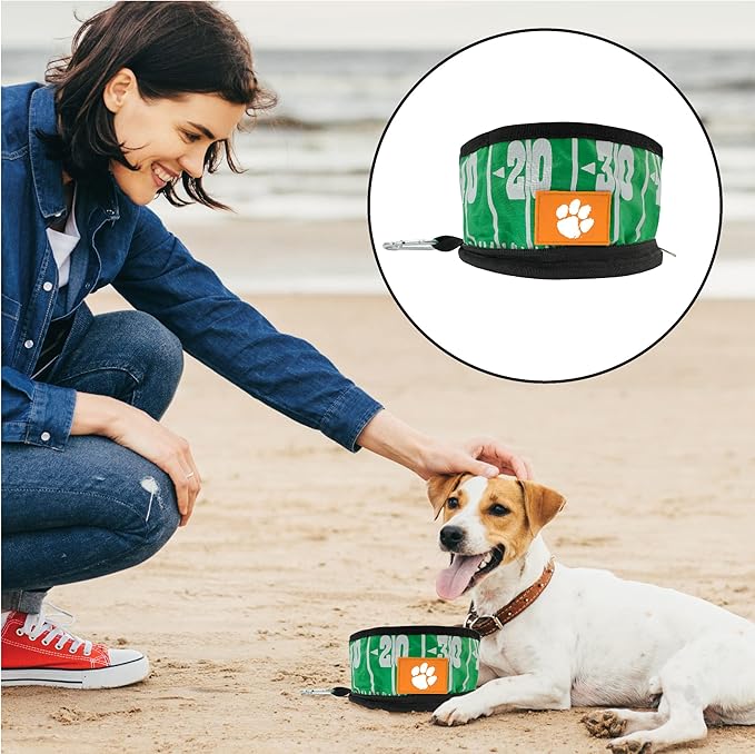 Pets First NCAA Clemson Tigers Collapsible Dog Travel Bowl Set, 2 Pack Food & Water Bowls for Dogs, Best Portable & Lightweight Leak-Proof Dog Bowls for Travel